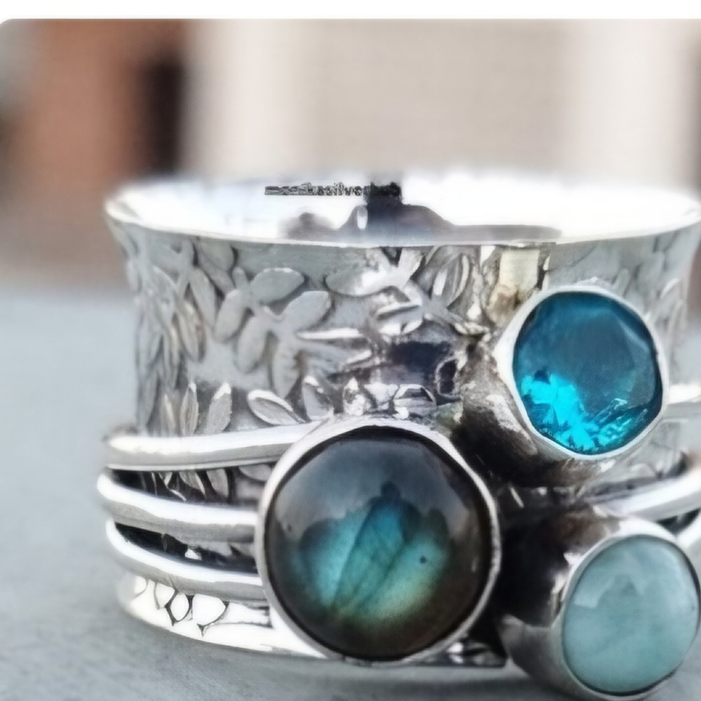 Silver and Blue Gemstone Ring